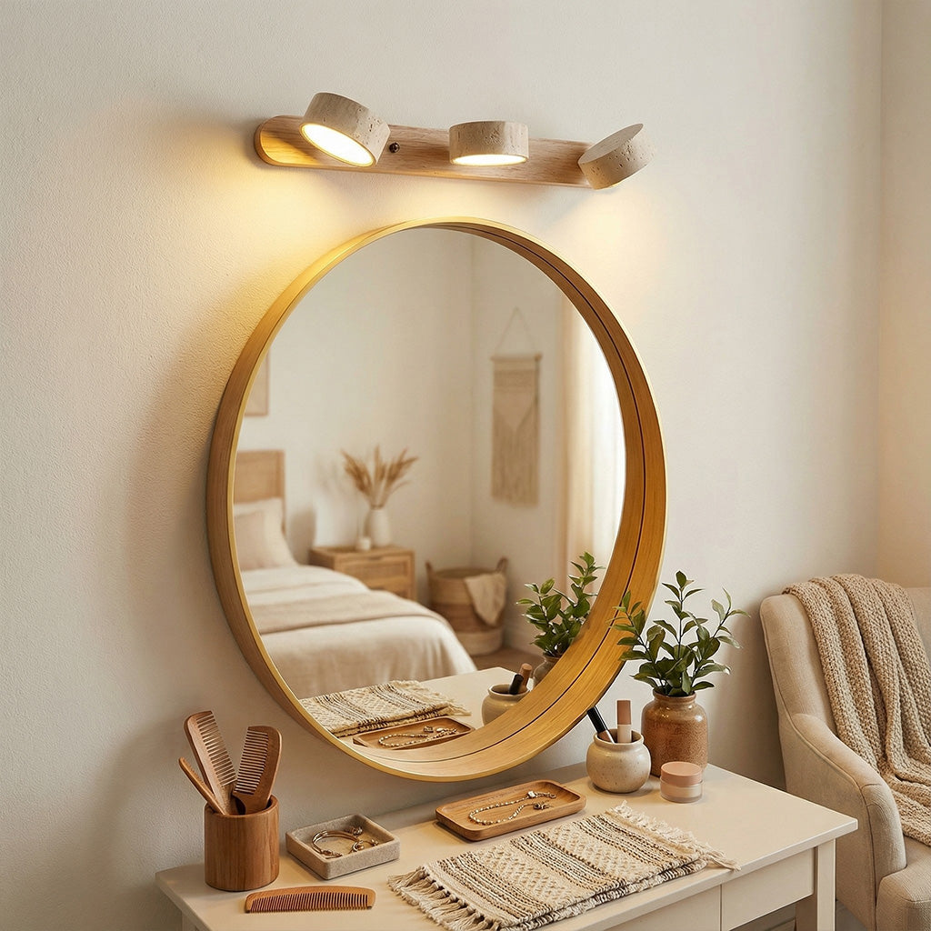 Verstelbare Wandlamp Travertijn & Hout – 2/3/4 Lichtpunten Warm Licht Sconce | Sansoti
