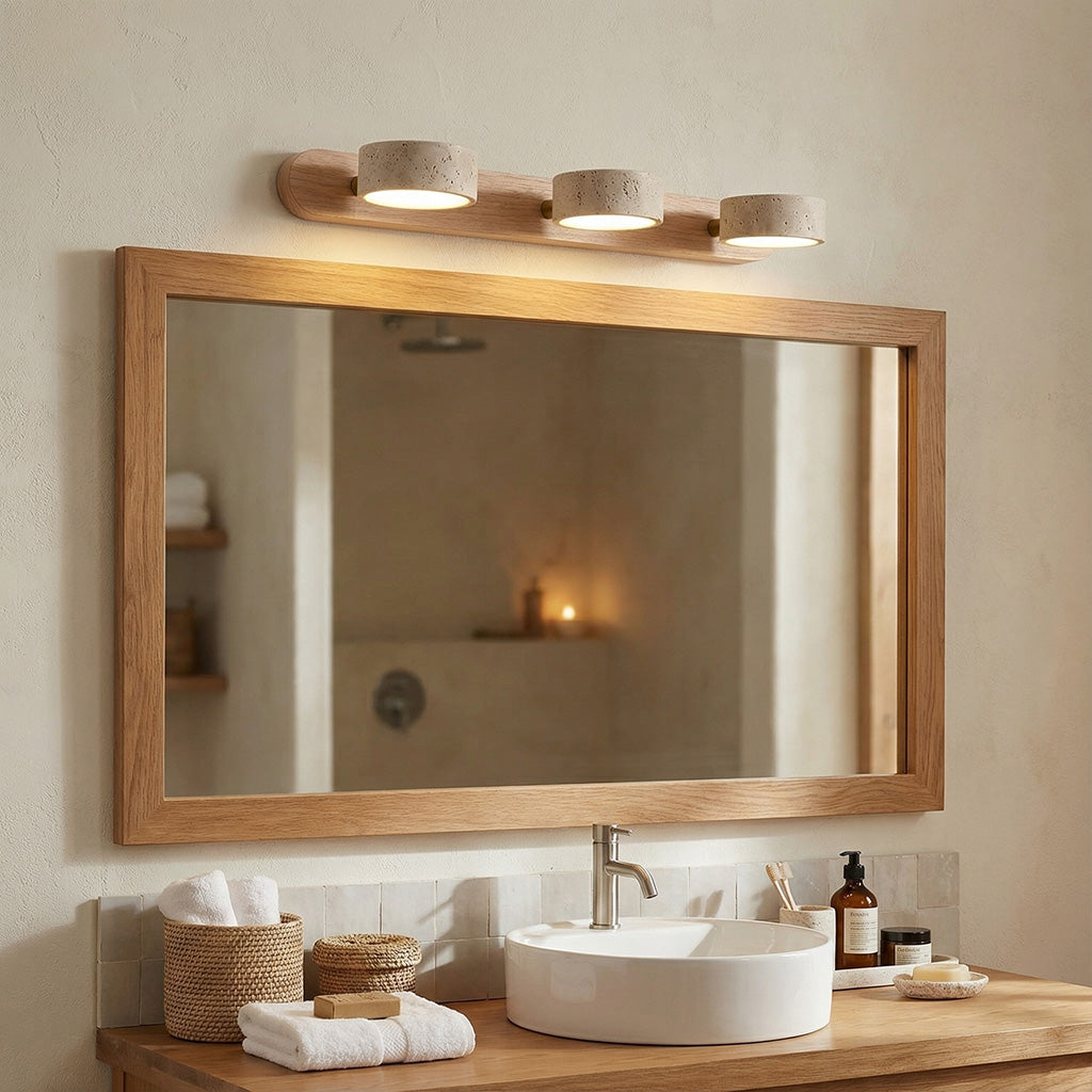 Verstelbare Wandlamp Travertijn & Hout – 2/3/4 Lichtpunten Warm Licht Sconce | Sansoti