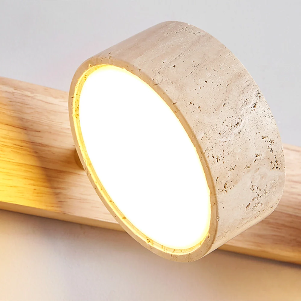 Verstelbare Wandlamp Travertijn & Hout – 2/3/4 Lichtpunten Warm Licht Sconce | Sansoti