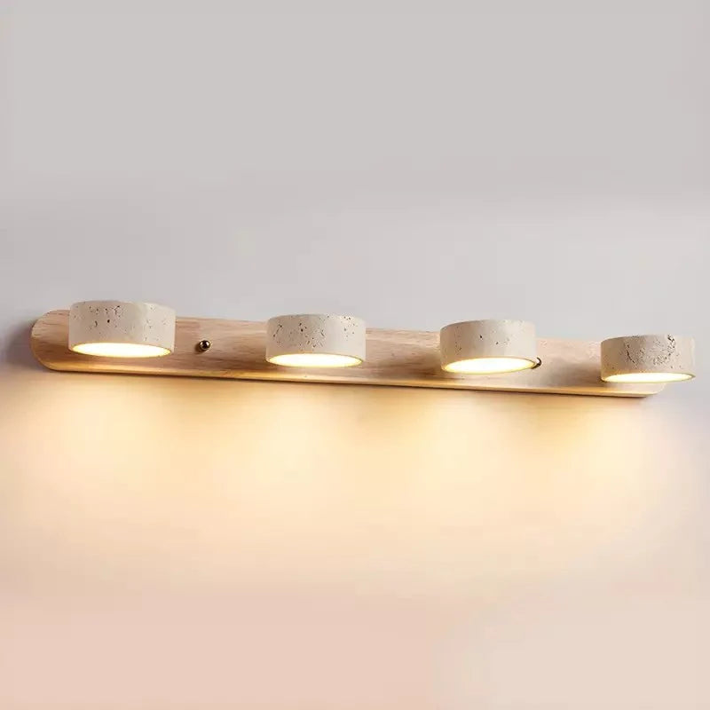 Verstelbare Wandlamp Travertijn & Hout – 2/3/4 Lichtpunten Warm Licht Sconce | Sansoti