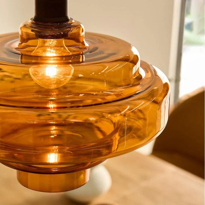 Gelaagde Glazen Hanglamp – Modern Design met Glanzende Afwerking – Groen, Amber, Rookgrijs, Roze | Sansoti