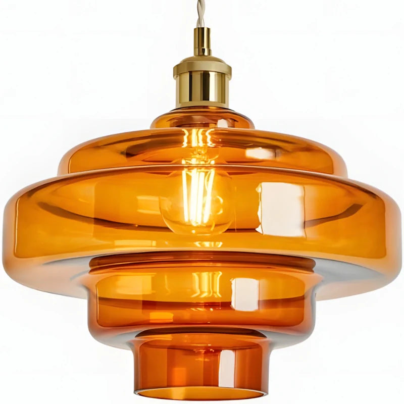 Gelaagde Glazen Hanglamp – Modern Design met Glanzende Afwerking – Groen, Amber, Rookgrijs, Roze | Sansoti