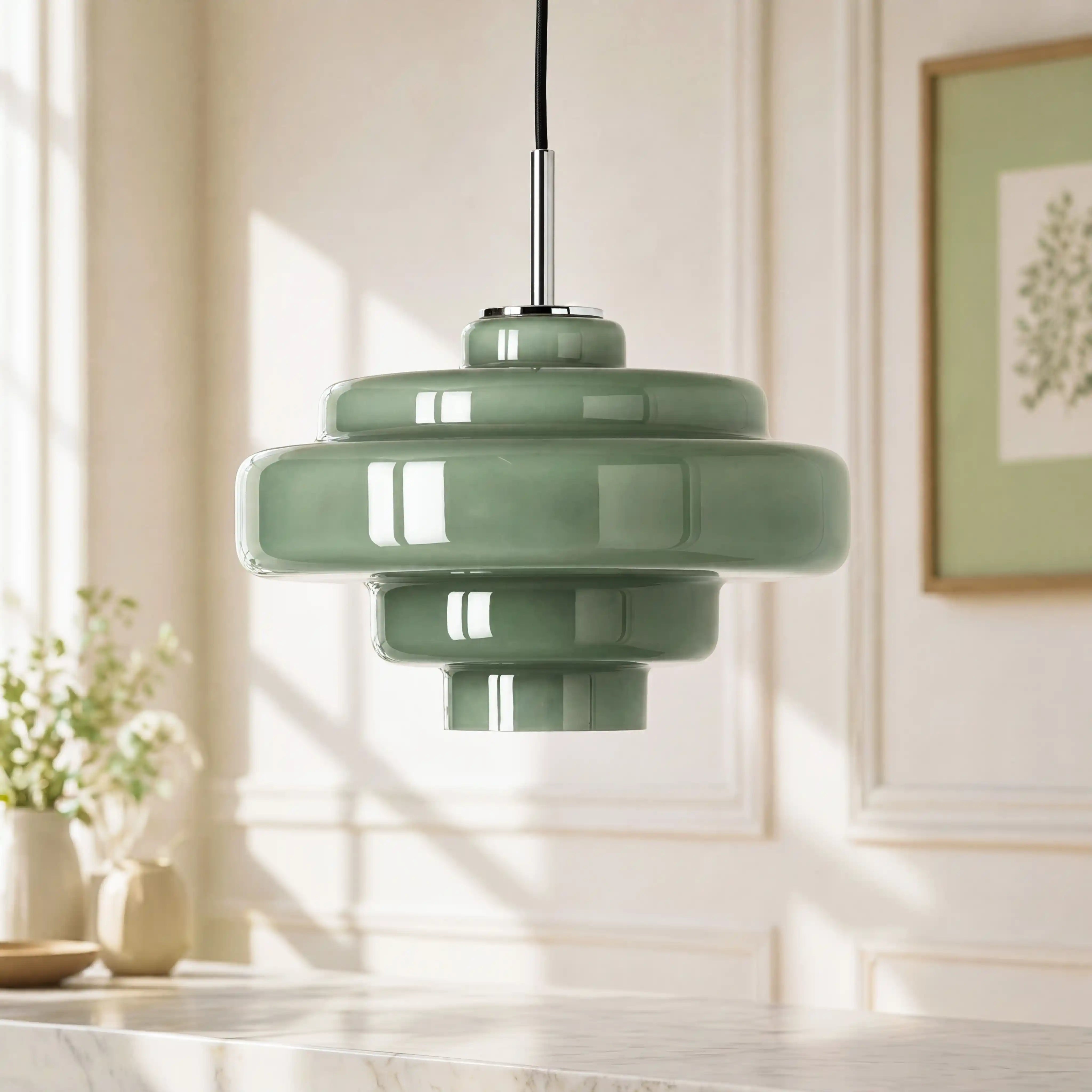 Gelaagde Glazen Hanglamp – Modern Design met Glanzende Afwerking – Groen, Amber, Rookgrijs, Roze | Sansoti
