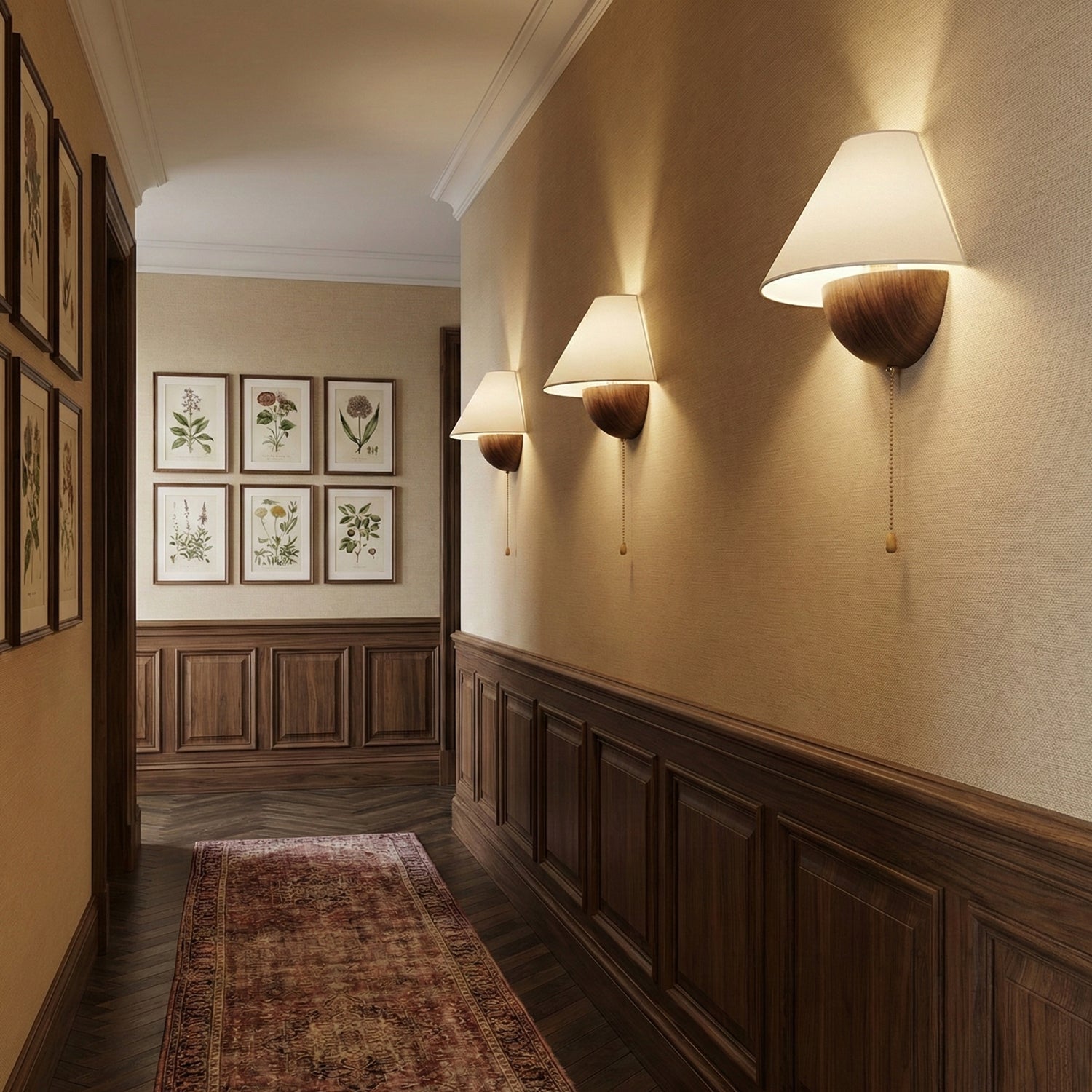 Wandlamp Half-Sphere met Stoffen Kap – Messing Trekschakelaar & Handbewerkt Ijzer voor Slaapkamer en Leeshoek | Sansoti
