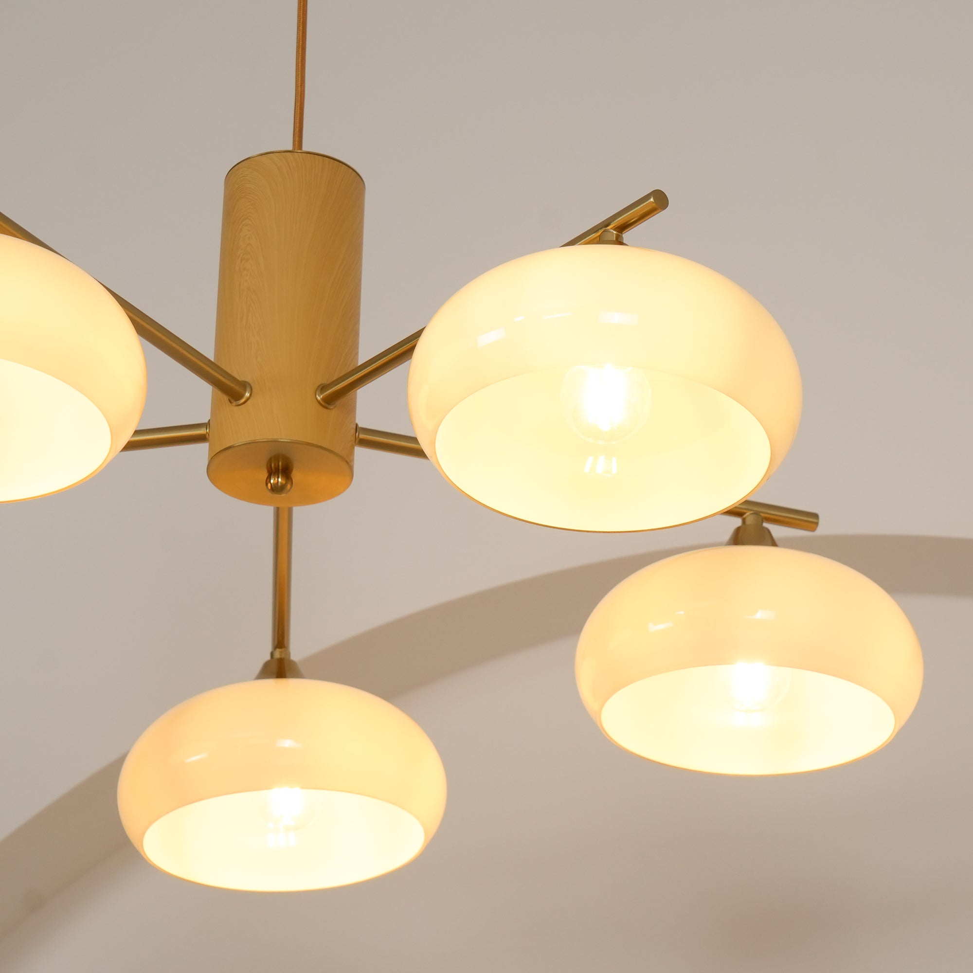 Ovale Design Kroonluchter Met Glazen Kappen En Messing Details Voor Woonkamer En Eetkamer | Sansoti