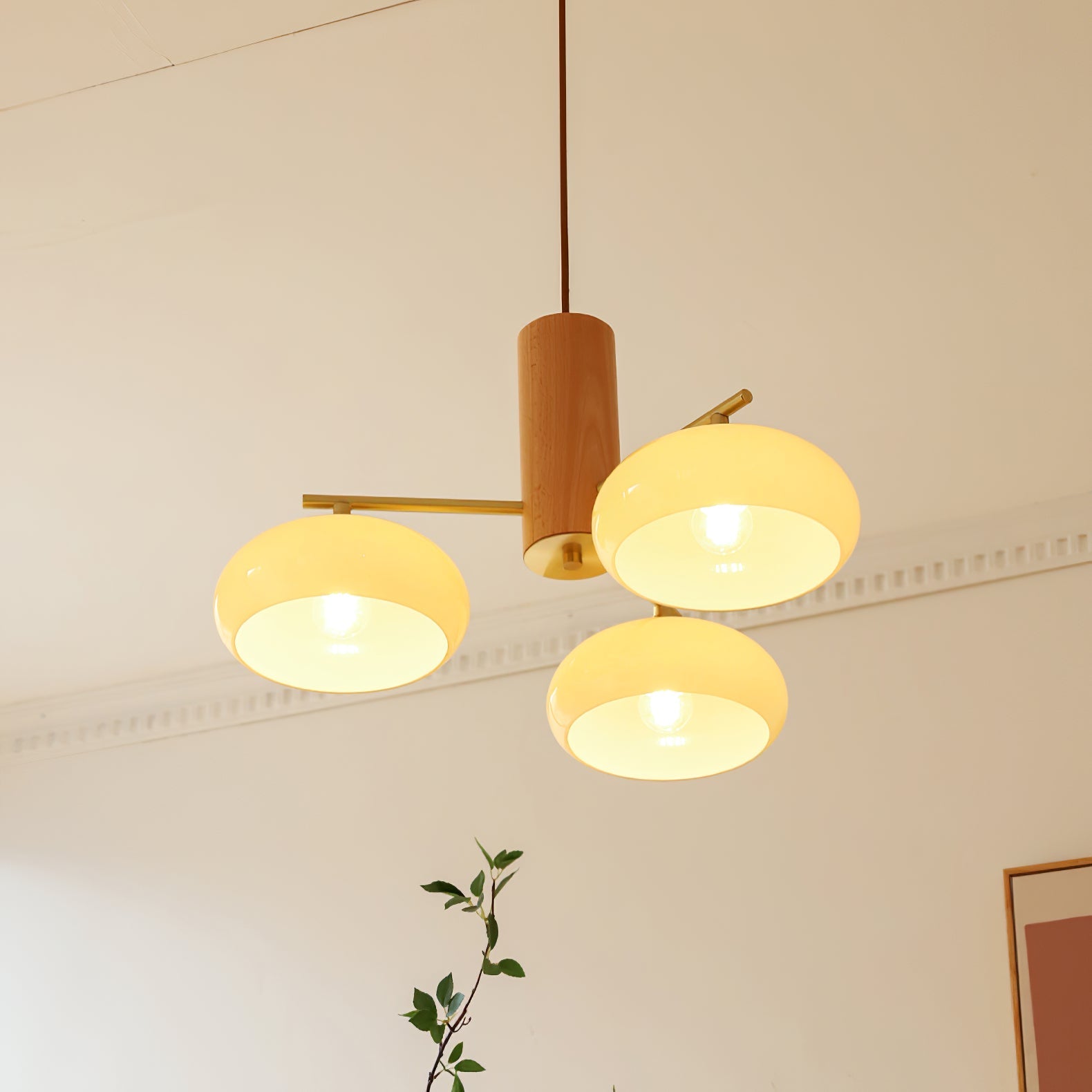 Ovale Design Kroonluchter Met Glazen Kappen En Messing Details Voor Woonkamer En Eetkamer | Sansoti