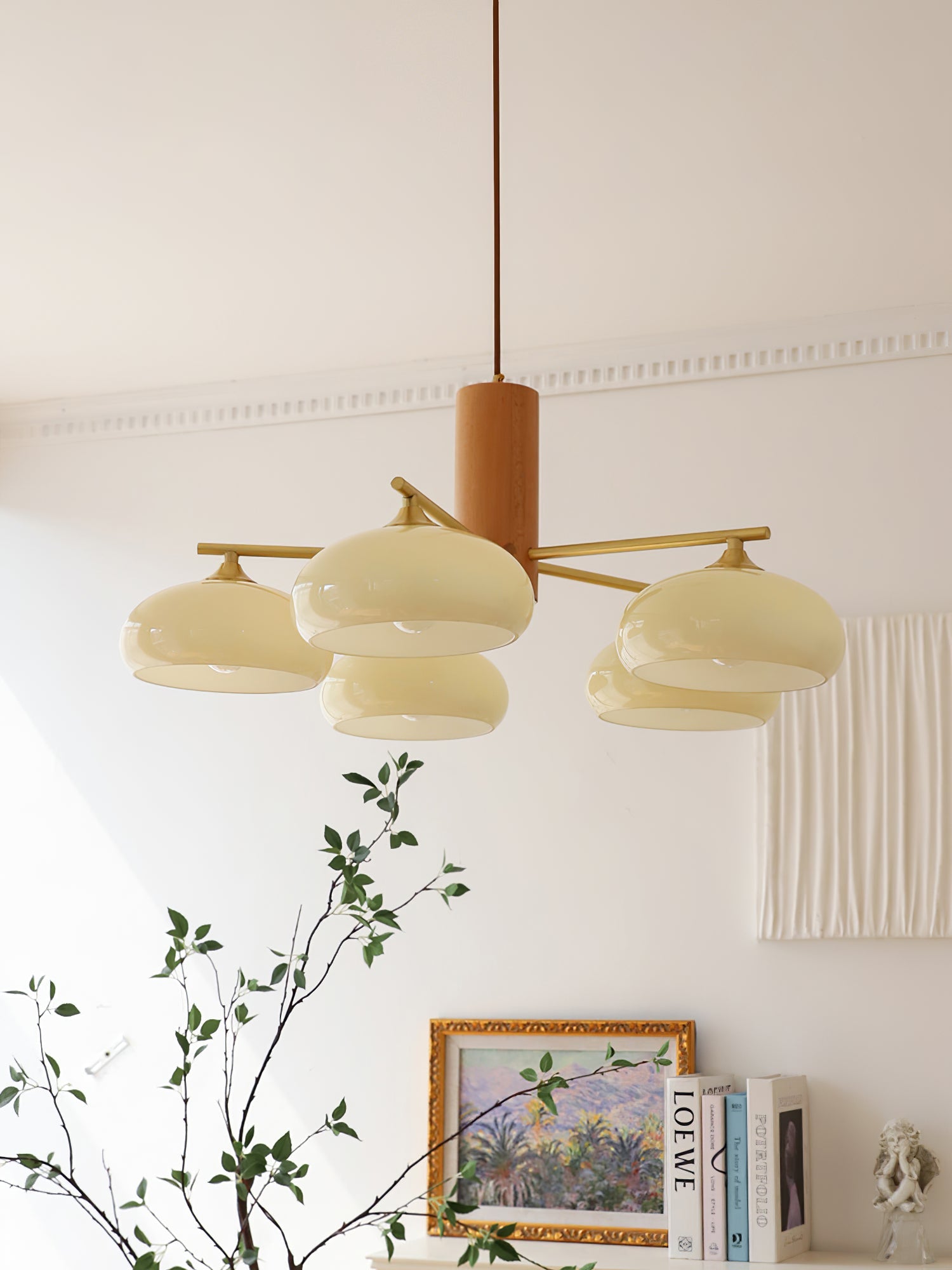 Ovale Design Kroonluchter Met Glazen Kappen En Messing Details Voor Woonkamer En Eetkamer | Sansoti
