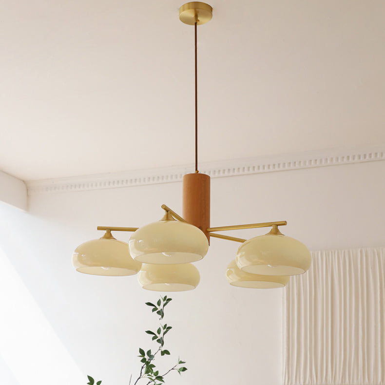 Ovale Design Kroonluchter Met Glazen Kappen En Messing Details Voor Woonkamer En Eetkamer | Sansoti