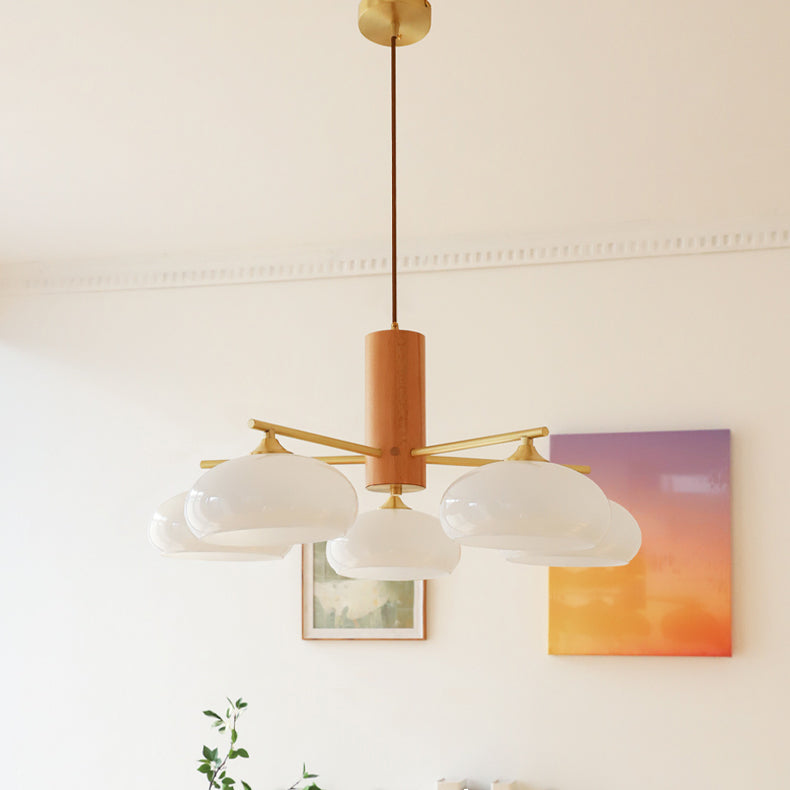 Ovale Design Kroonluchter Met Glazen Kappen En Messing Details Voor Woonkamer En Eetkamer | Sansoti