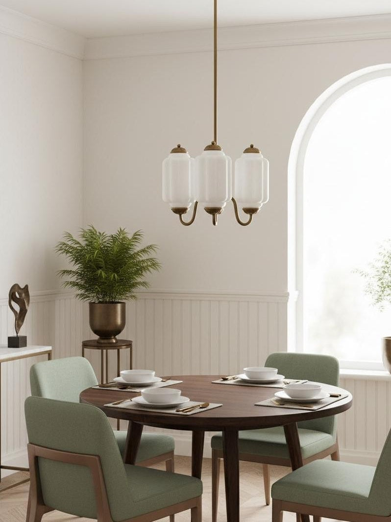 Melkglazen Kroonluchter Vintage Afwerking Tijdloze Elegantie Klassieke Verlichting voor Eetkamer Woonkamer | Sansoti