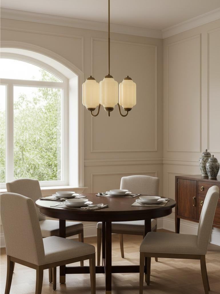 Melkglazen Kroonluchter Vintage Afwerking Tijdloze Elegantie Klassieke Verlichting voor Eetkamer Woonkamer | Sansoti