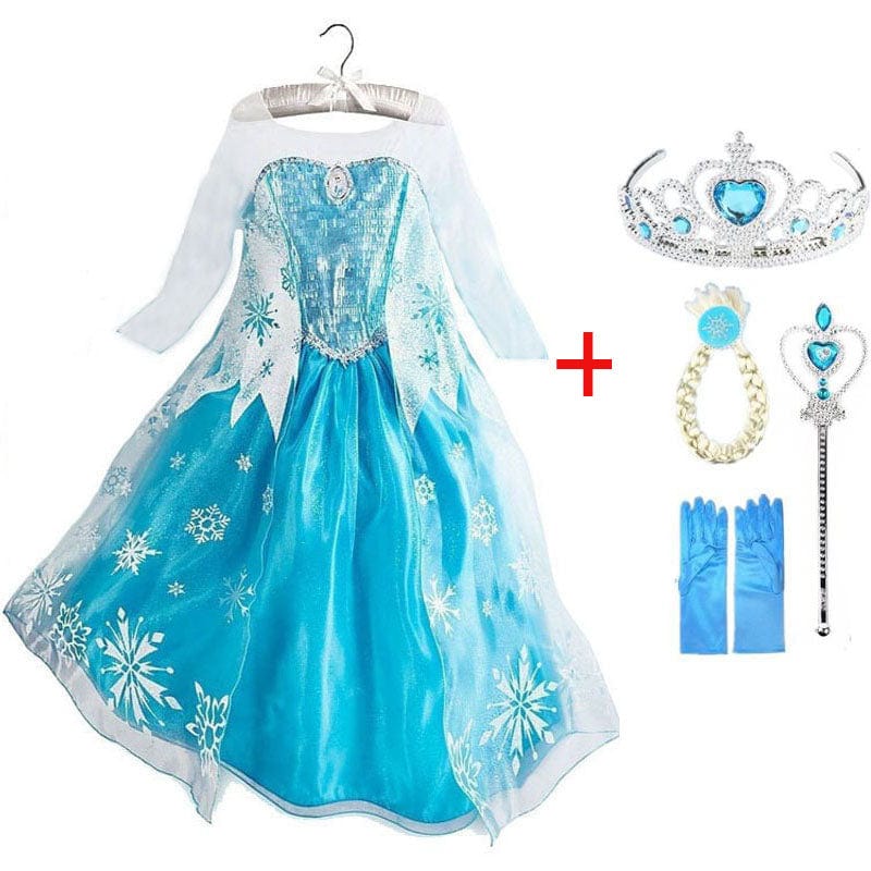 Prinsessenkostuum Blauw met Accessoires voor Kinderen 3-10 Jaar | Complete Set met Tiara Handschoenen Toverstaf | Verkleedkleding Feestkleding | Sansoti