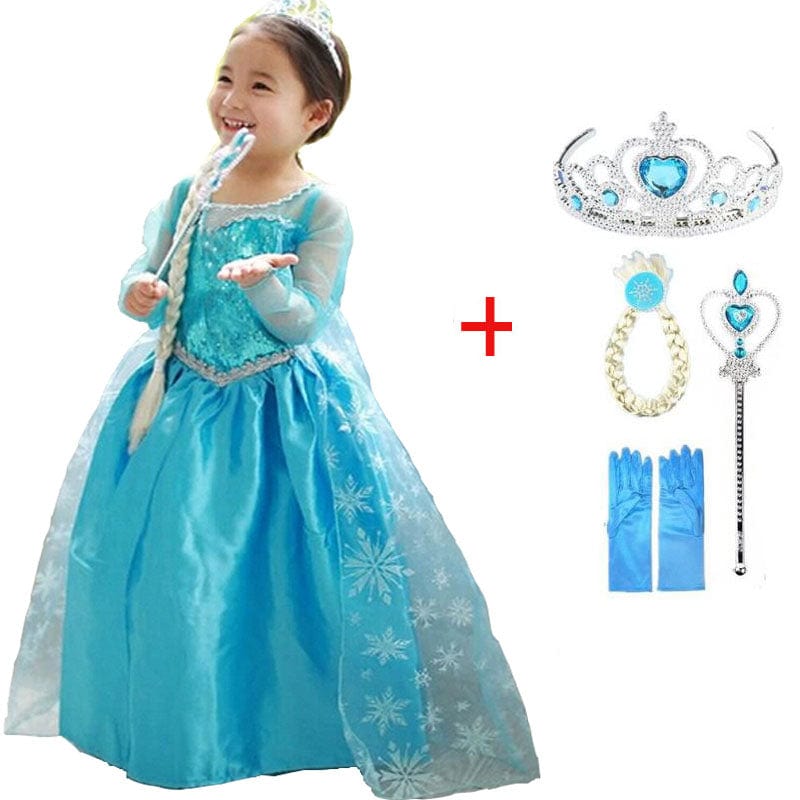 Prinsessenkostuum Blauw met Accessoires voor Kinderen 3-10 Jaar | Complete Set met Tiara Handschoenen Toverstaf | Verkleedkleding Feestkleding | Sansoti