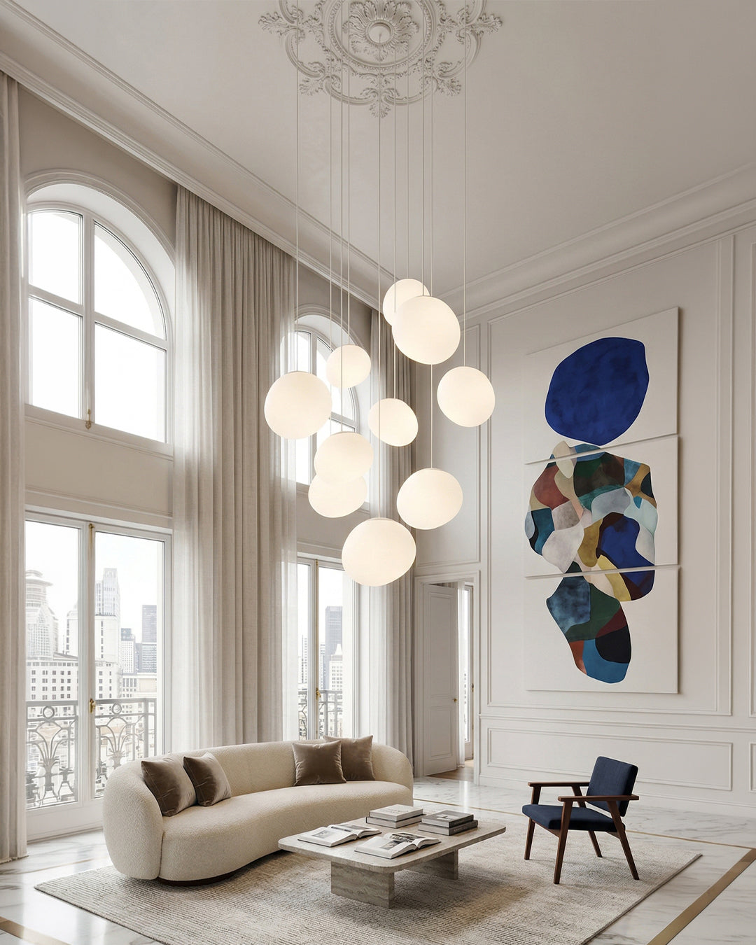 Glazen Hanglamp Melkwit Mondgeblazen – Modern Minimalistisch Design met Zacht Licht voor Eetkamer en Woonkamer – 3 Maten Beschikbaar – Warm Wit 3000K | Sansoti