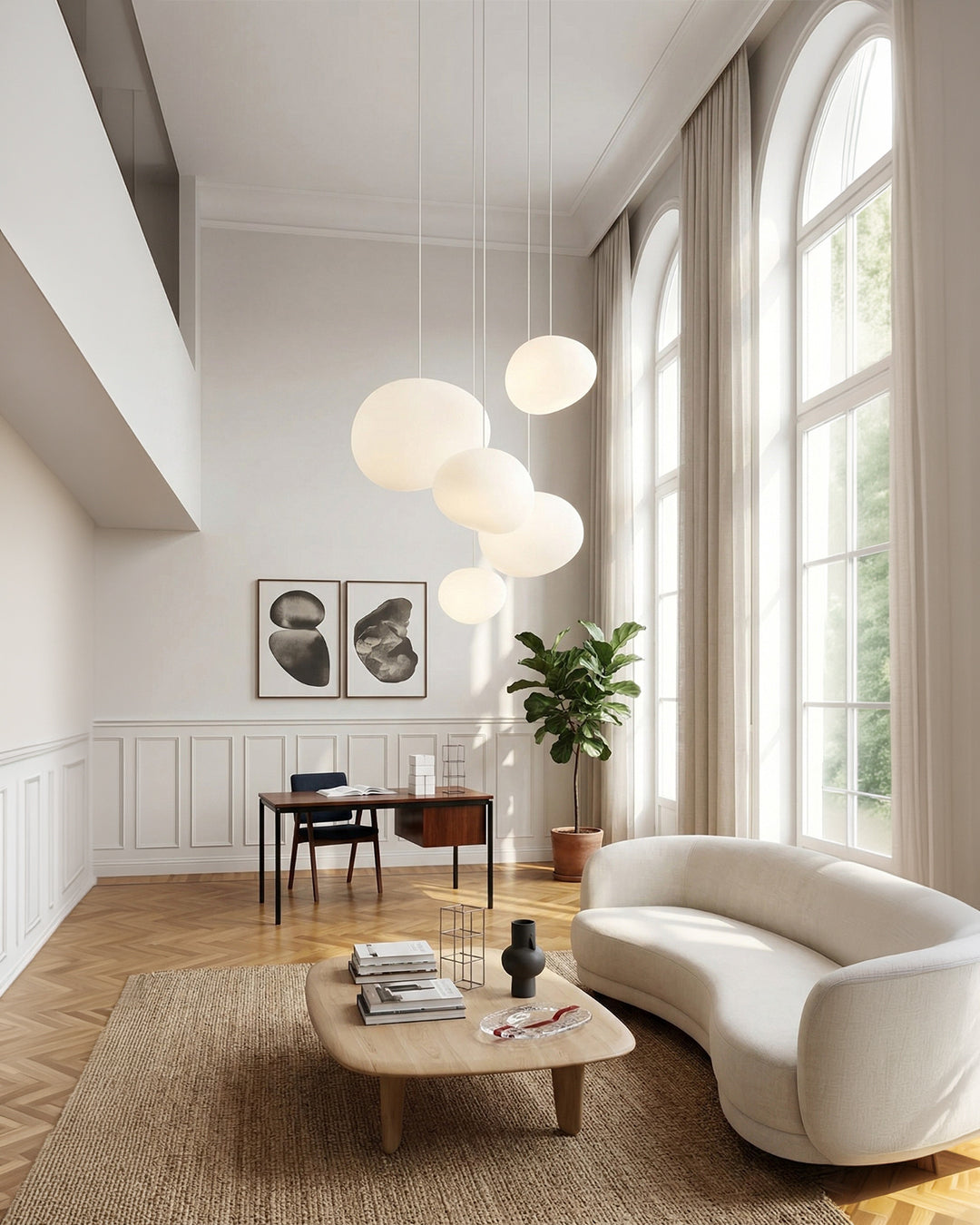 Glazen Hanglamp Melkwit Mondgeblazen – Modern Minimalistisch Design met Zacht Licht voor Eetkamer en Woonkamer – 3 Maten Beschikbaar – Warm Wit 3000K | Sansoti