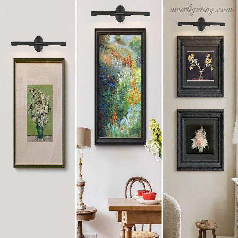 Applique LED pour tableau en laiton, 2 lumières, éclairage d’art moderne, nickel noir, 18-30 cm, éclairage de musée | Sansoti