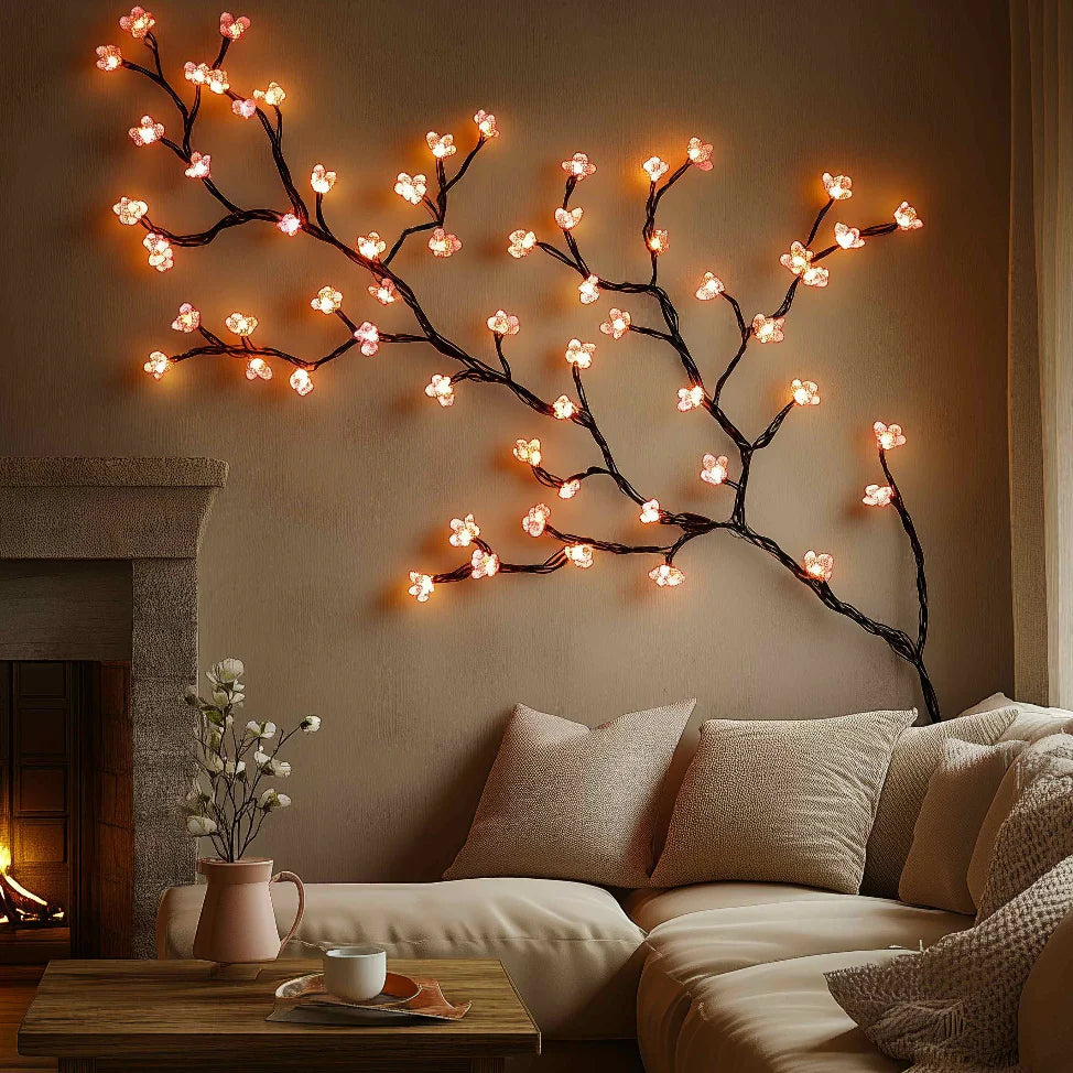 LED Wall Lamp with Blossom Branches – Warm White Decorative Light for Bedroom, Living Room & Hallway – Gold Finish | Sansoti