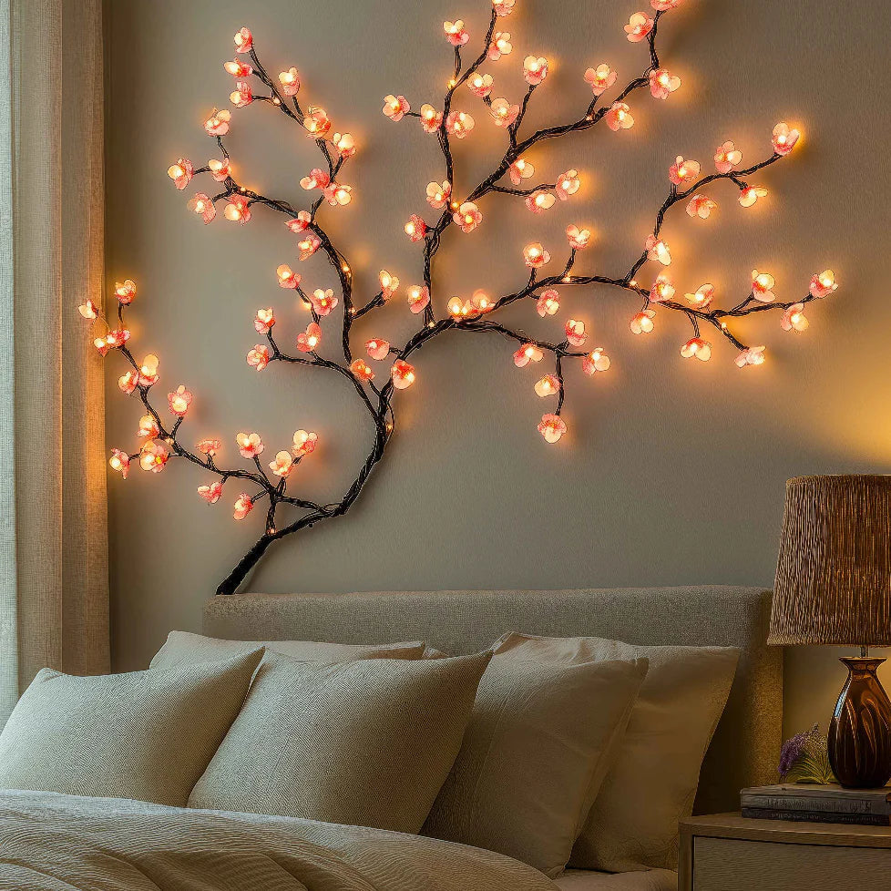 LED Wall Lamp with Blossom Branches – Warm White Decorative Light for Bedroom, Living Room & Hallway – Gold Finish | Sansoti