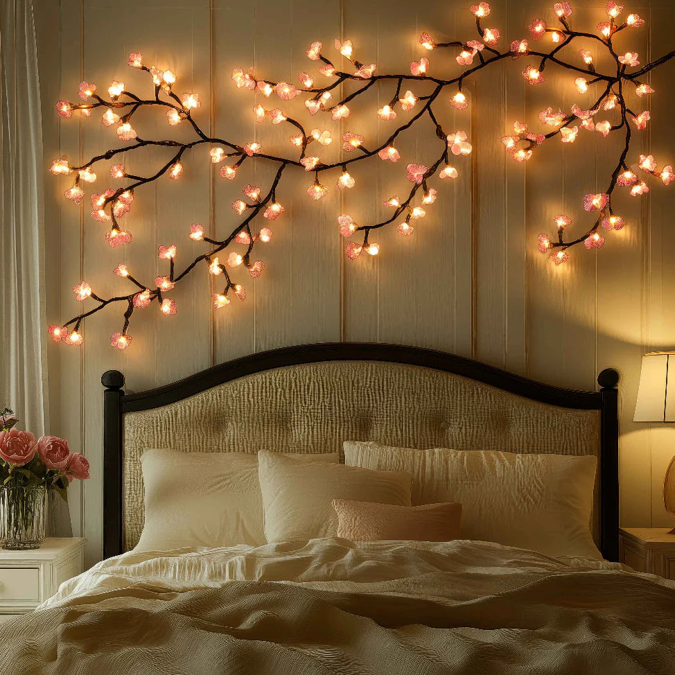 LED Wall Lamp with Blossom Branches – Warm White Decorative Light for Bedroom, Living Room & Hallway – Gold Finish | Sansoti