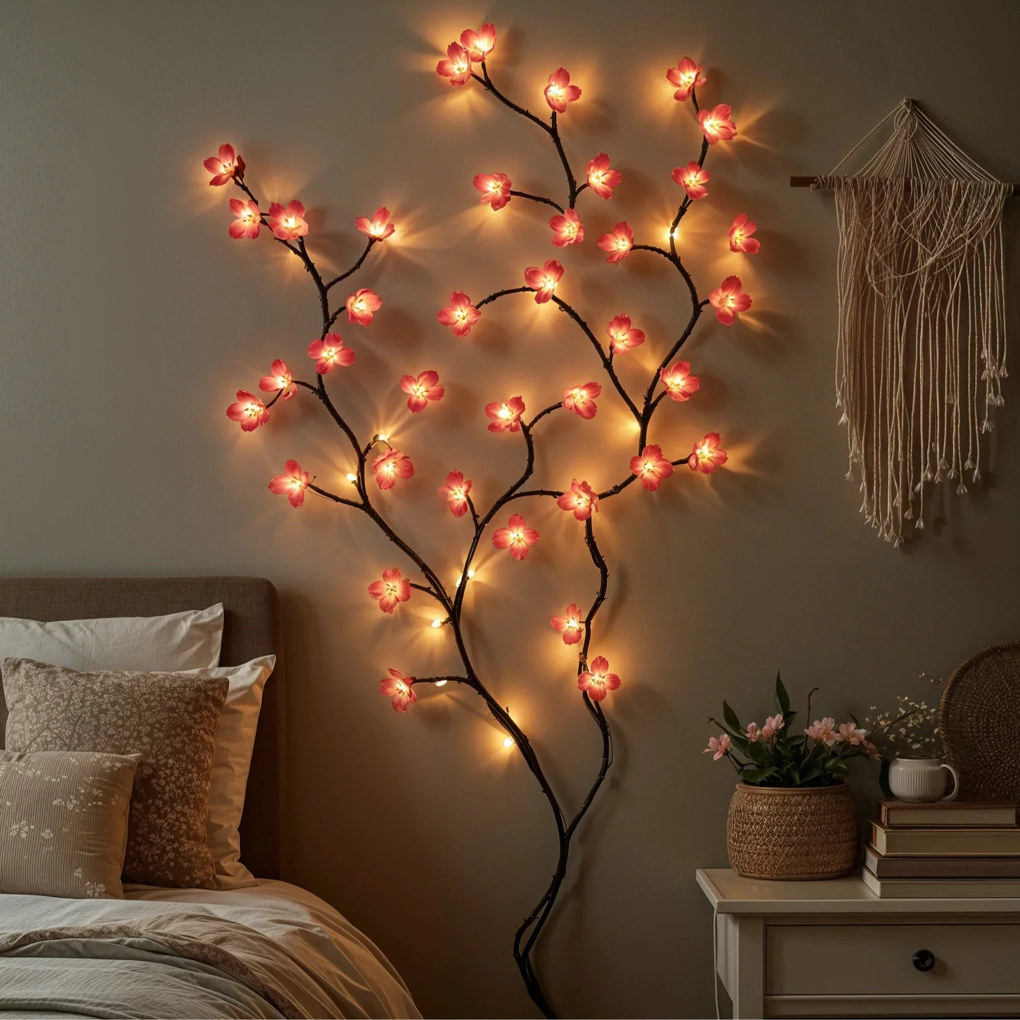LED Kirschblütentak 160cm 72 Lampjes Roze USB Stekker Sfeerverlichting Decoratieve Bloesemtak Binnen | Sansoti