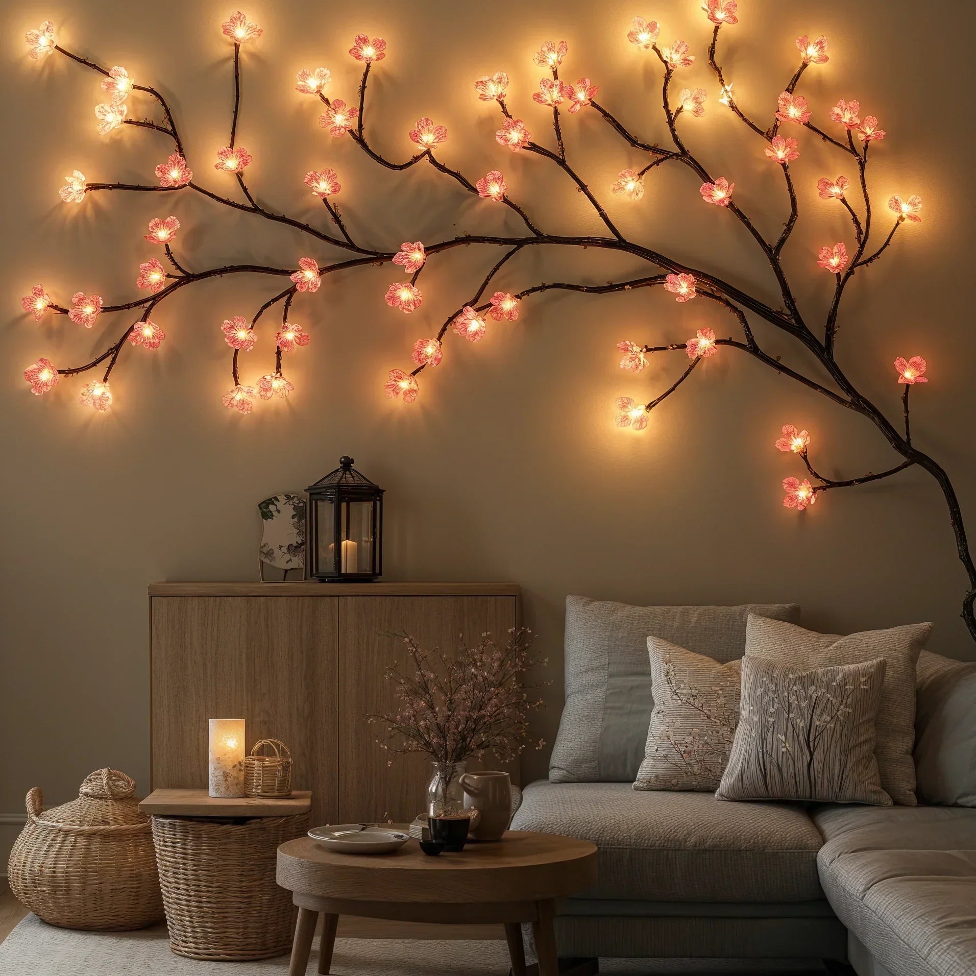 LED Kirschblütentak 160cm 72 Lampjes Roze USB Stekker Sfeerverlichting Decoratieve Bloesemtak Binnen | Sansoti