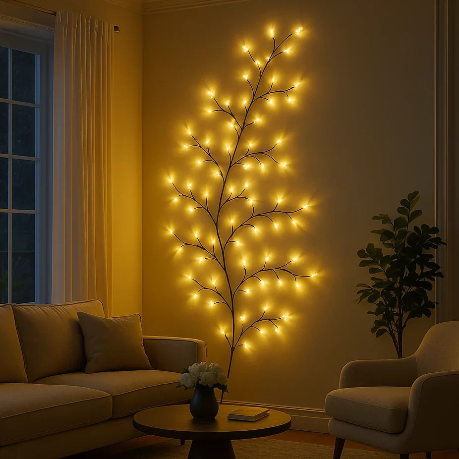 LED Wandlamp met Verlichte Wilgentakken Warm Wit 2,3m 144 LEDs Dimbaar Decoratief Sfeerverlichting Interieur | Sansoti