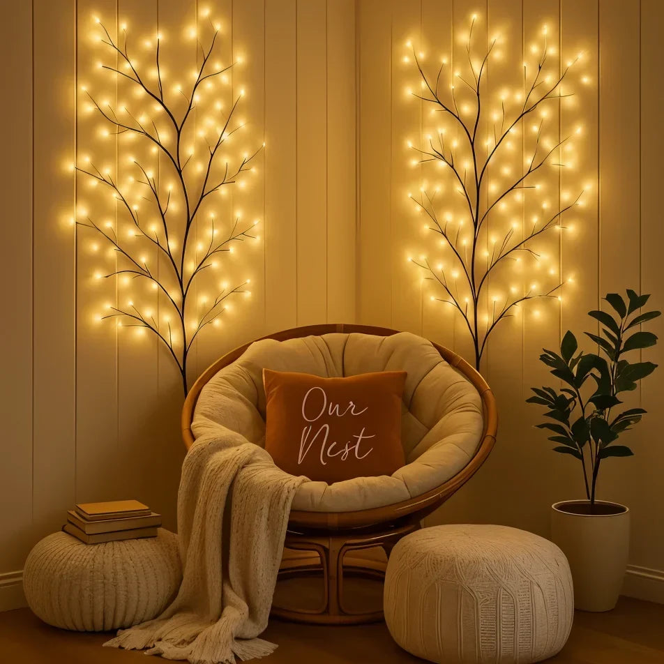 LED Wandlamp met Verlichte Wilgentakken Warm Wit 2,3m 144 LEDs Dimbaar Decoratief Sfeerverlichting Interieur | Sansoti