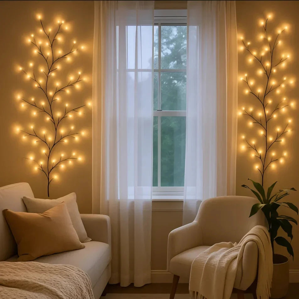LED Wandlamp met Verlichte Wilgentakken Warm Wit 2,3m 144 LEDs Dimbaar Decoratief Sfeerverlichting Interieur | Sansoti