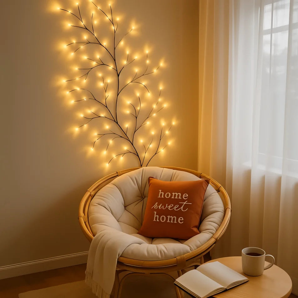 LED Wall Light with Willow Branches in Warm White | Dimmable Natural Ambient Lighting | Remote Control | Sansoti