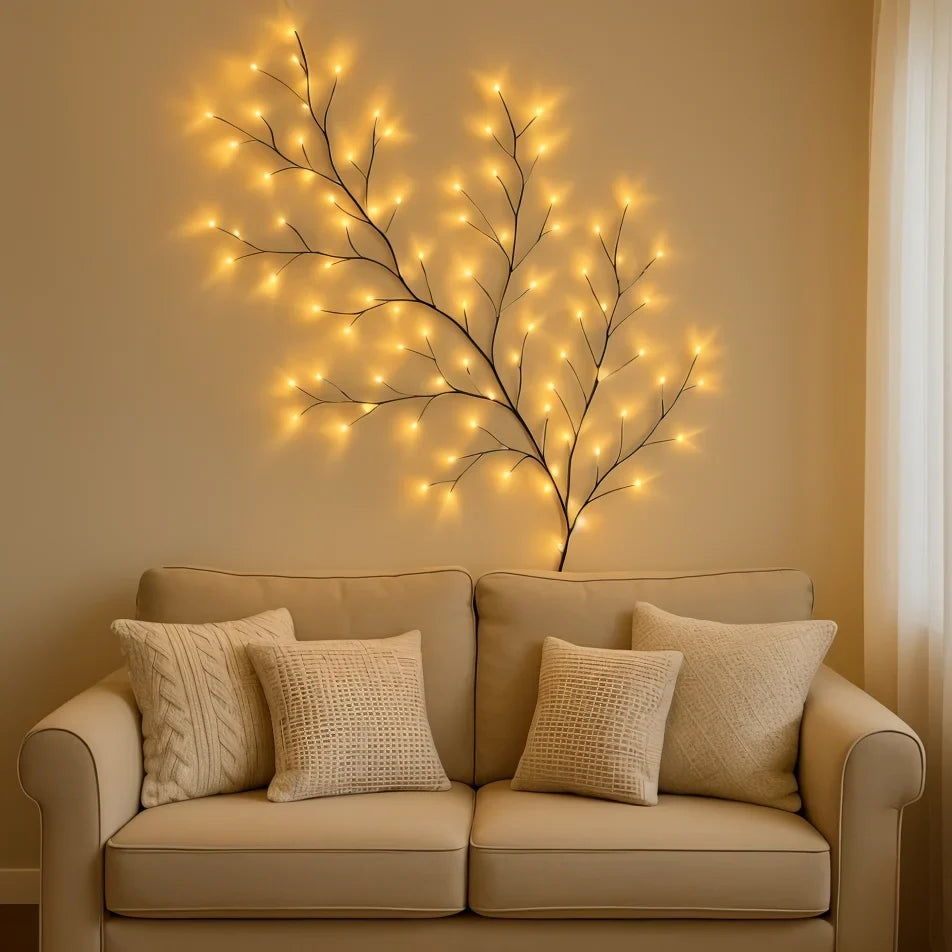 LED Wandlamp met Verlichte Wilgentakken Warm Wit 2,3m 144 LEDs Dimbaar Decoratief Sfeerverlichting Interieur | Sansoti