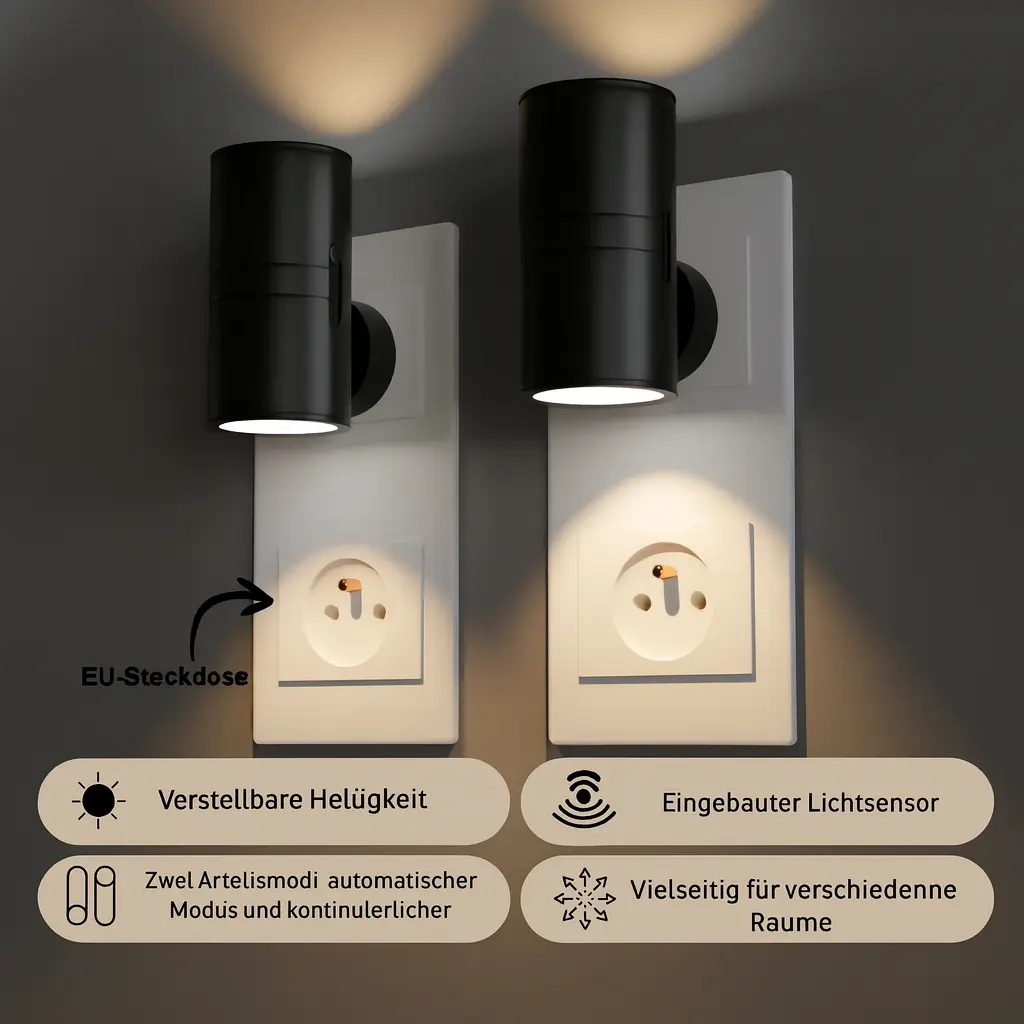 Nachtlampje Stopcontact LED Dimbaar Warm Wit 1W 100 Lumen Schemersensor Slaapkamer Gang Badkamer Kinderkamer Automatisch EU Stekker | Sansoti