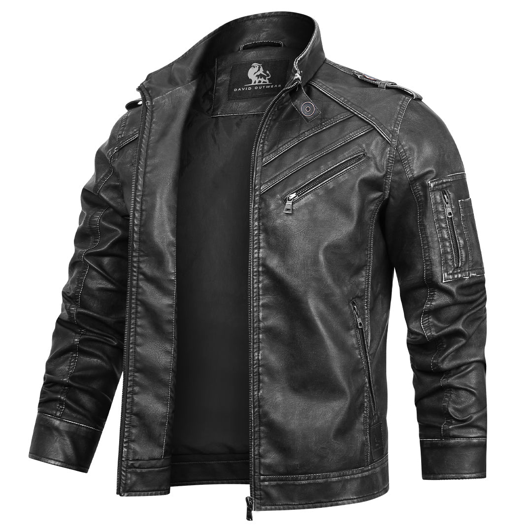 Leren Motorjas met Borduurwerk Zwart Kunstleer Waterafstotend Krasvast Biker Jas Heren Casual Streetwear | Sansoti