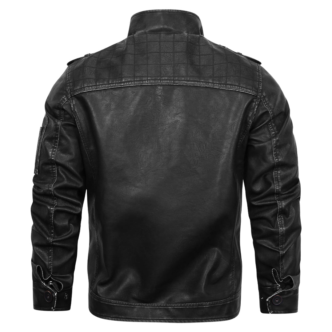 Leren Motorjas met Borduurwerk Zwart Kunstleer Waterafstotend Krasvast Biker Jas Heren Casual Streetwear | Sansoti