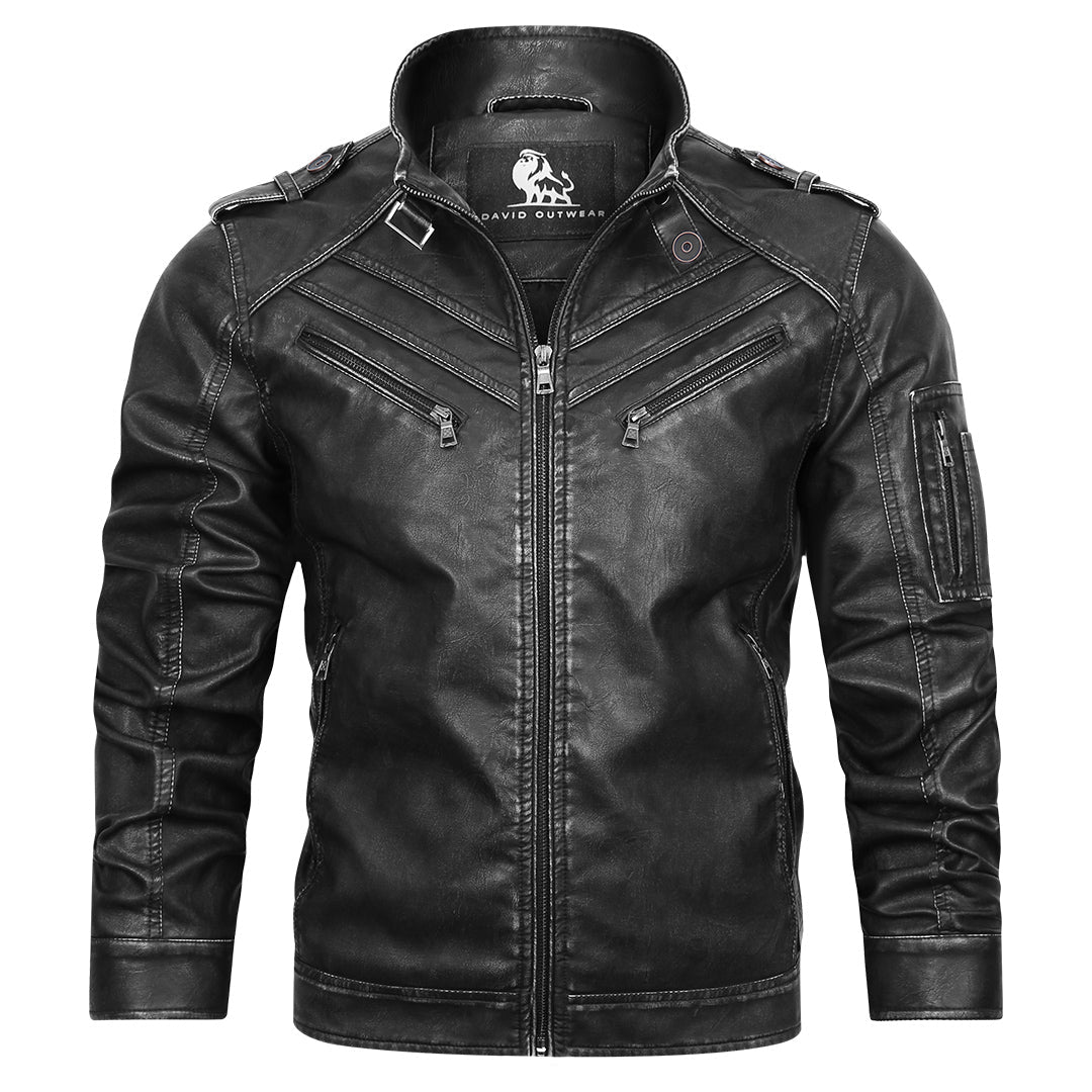 Leren Motorjas met Borduurwerk Zwart Kunstleer Waterafstotend Krasvast Biker Jas Heren Casual Streetwear | Sansoti