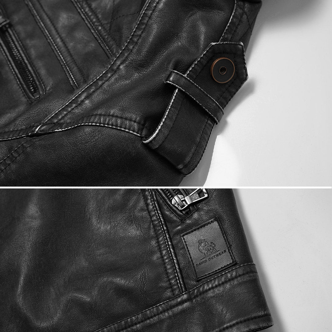 Leren Motorjas met Borduurwerk Zwart Kunstleer Waterafstotend Krasvast Biker Jas Heren Casual Streetwear | Sansoti