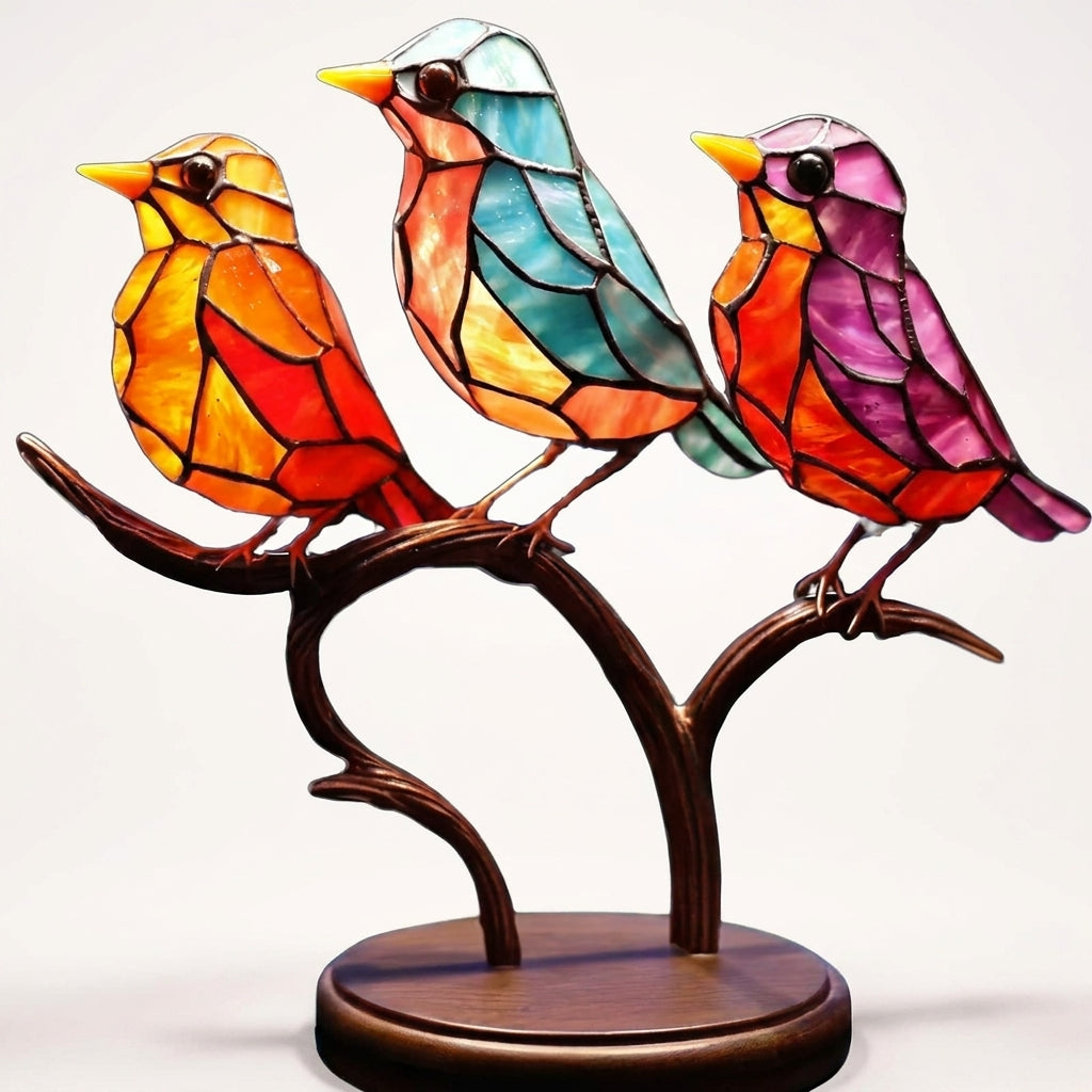 Glazen Vogelfiguren op Glazen Tak Decoratie – Set van 1, 2, 3 of 5 Vogels – Handgemaakte Sierlijke Tafeldecoratie met Gekleurde Glazen Vogeltjes – Interieurobject | Sansoti