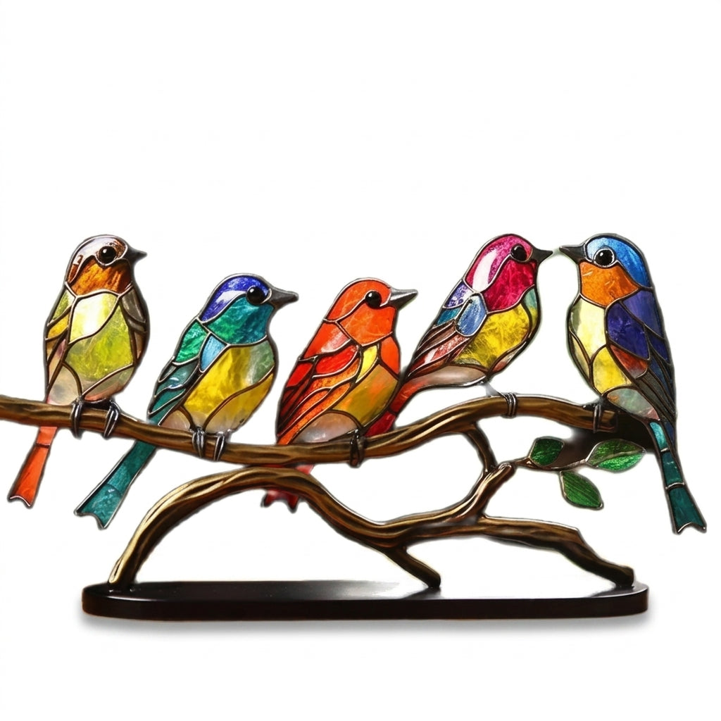 Glazen Vogelfiguren op Glazen Tak Decoratie – Set van 1, 2, 3 of 5 Vogels – Handgemaakte Sierlijke Tafeldecoratie met Gekleurde Glazen Vogeltjes – Interieurobject | Sansoti