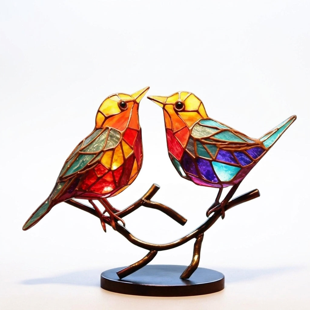 Oiseaux décoratifs en verre sur branche — Ornements colorés pour bureau pour une touche nature dans votre intérieur | Sansoti