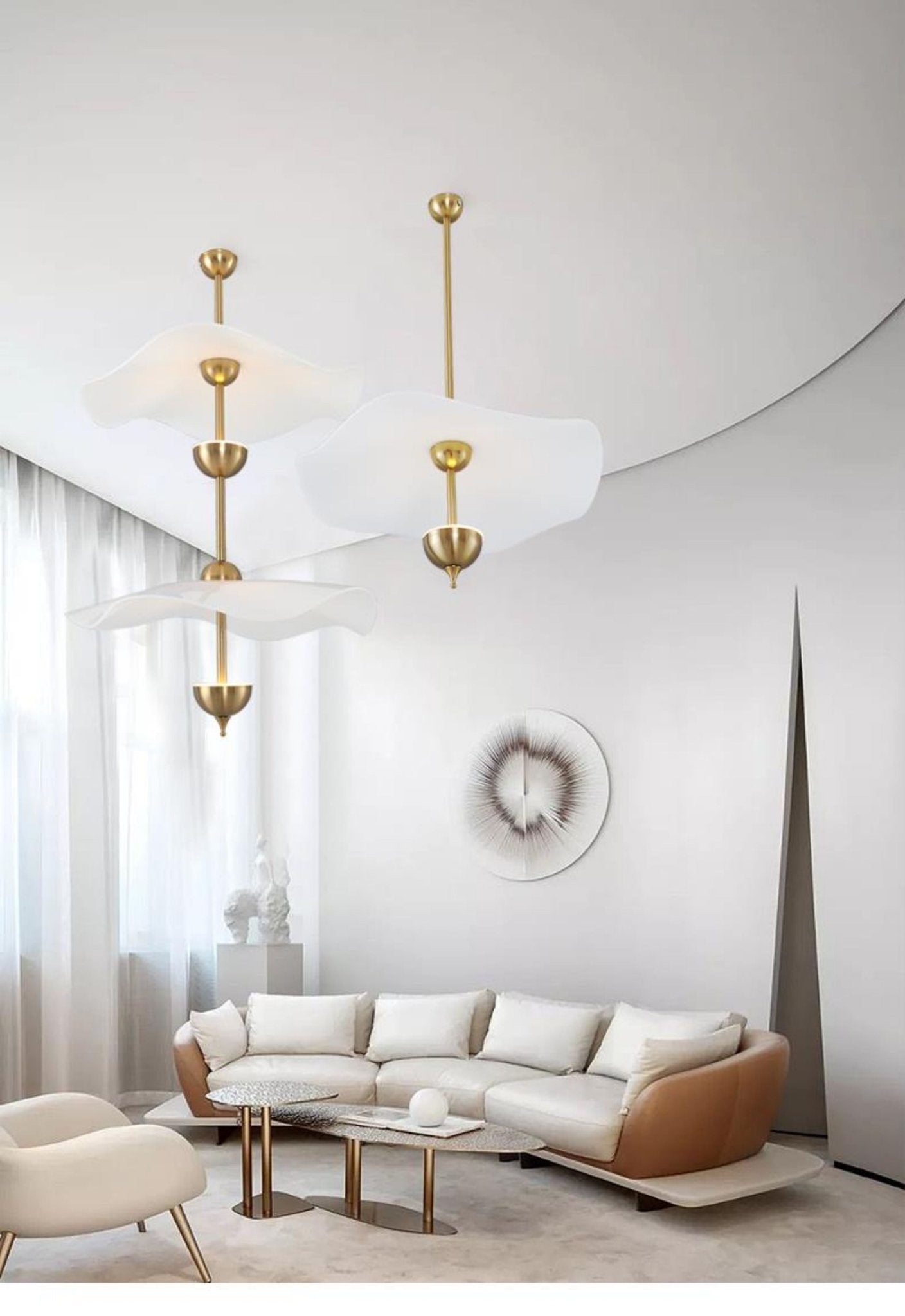 Dubbele Biscuit Hanglamp Wit Goud Rond Opaalwit Acryl Kap Design Verlichting Decoratief voor Woonkamer Eethoek Slaapkamer Modern Scandinavisch Interieur | Sansoti
