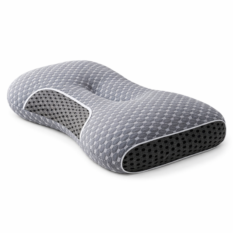 Ergonomic Neck Pillow 40x65cm White Grey Memory Foam Contoured for Side and Back Sleepers Neck Support Sleep Comfort | Sansoti