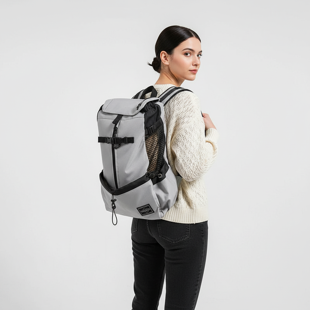 Sac à dos porte-chien ergonomique avec système de sécurité et tissu respirant, pour petits chiens, randonnée et voyages | Sansoti