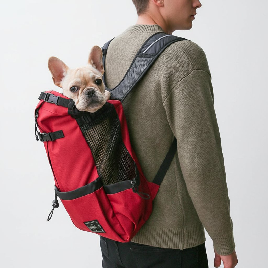 Sac à dos porte-chien ergonomique avec système de sécurité et tissu respirant, pour petits chiens, randonnée et voyages | Sansoti