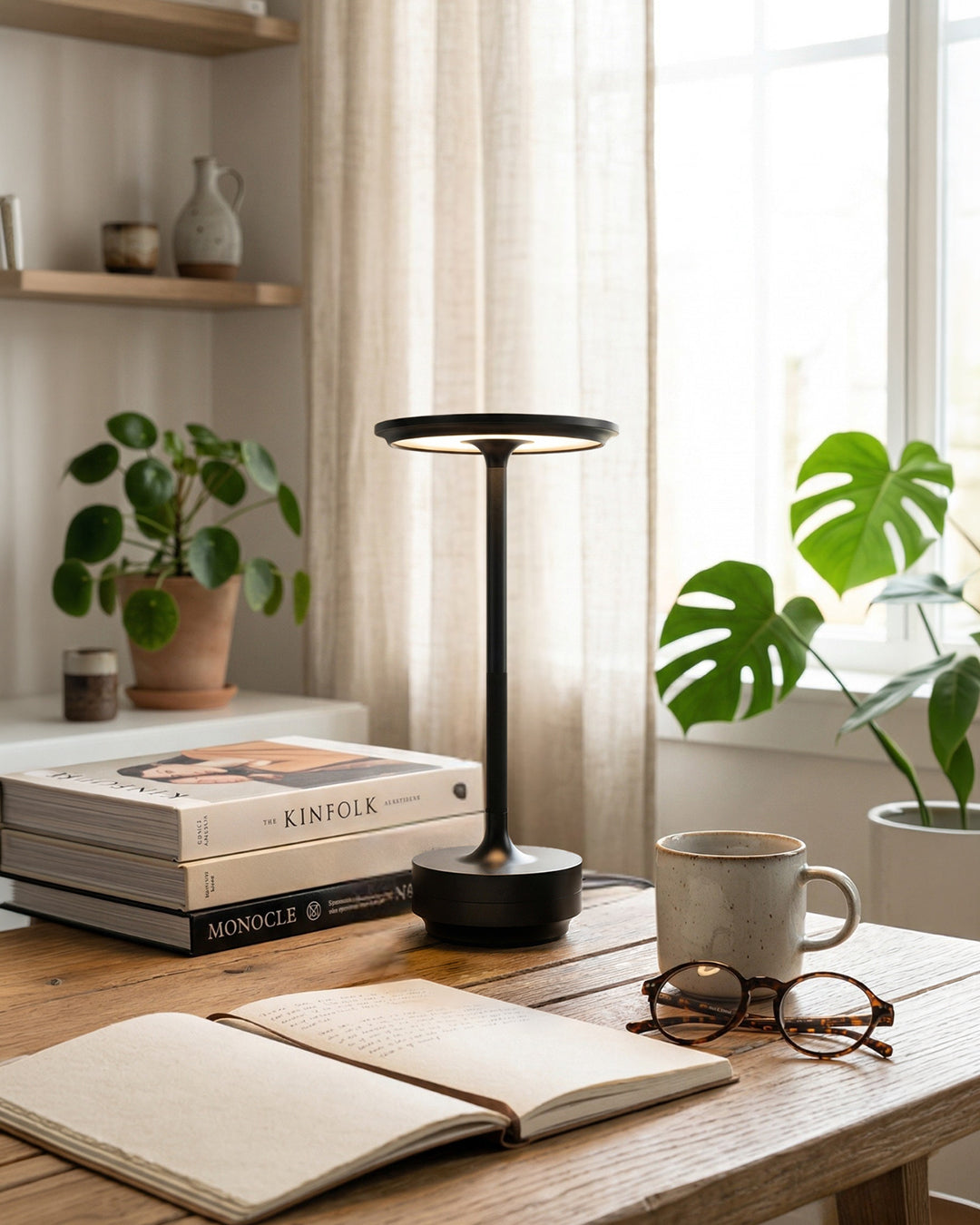 Oplaadbare LED Tafellamp met Dimfunctie Cilindervorm Metaal Draadloze Sfeerlamp | Sansoti