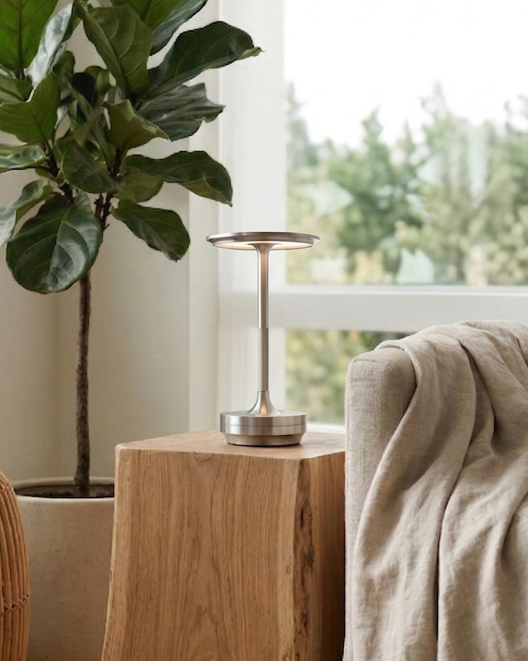 Oplaadbare LED Tafellamp met Dimfunctie Cilindervorm Metaal Draadloze Sfeerlamp | Sansoti