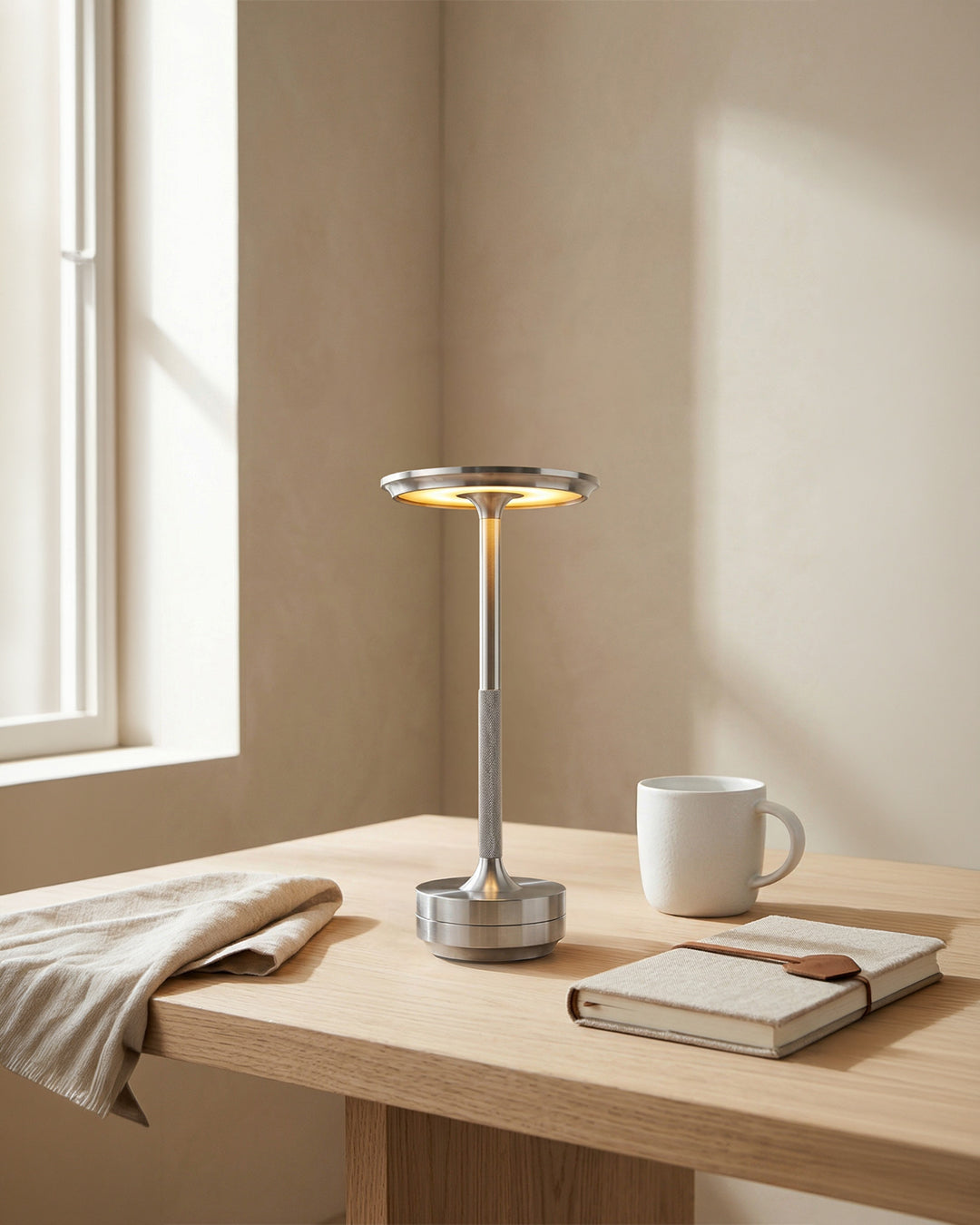 Oplaadbare LED Tafellamp met Dimfunctie Cilindervorm Metaal Draadloze Sfeerlamp | Sansoti