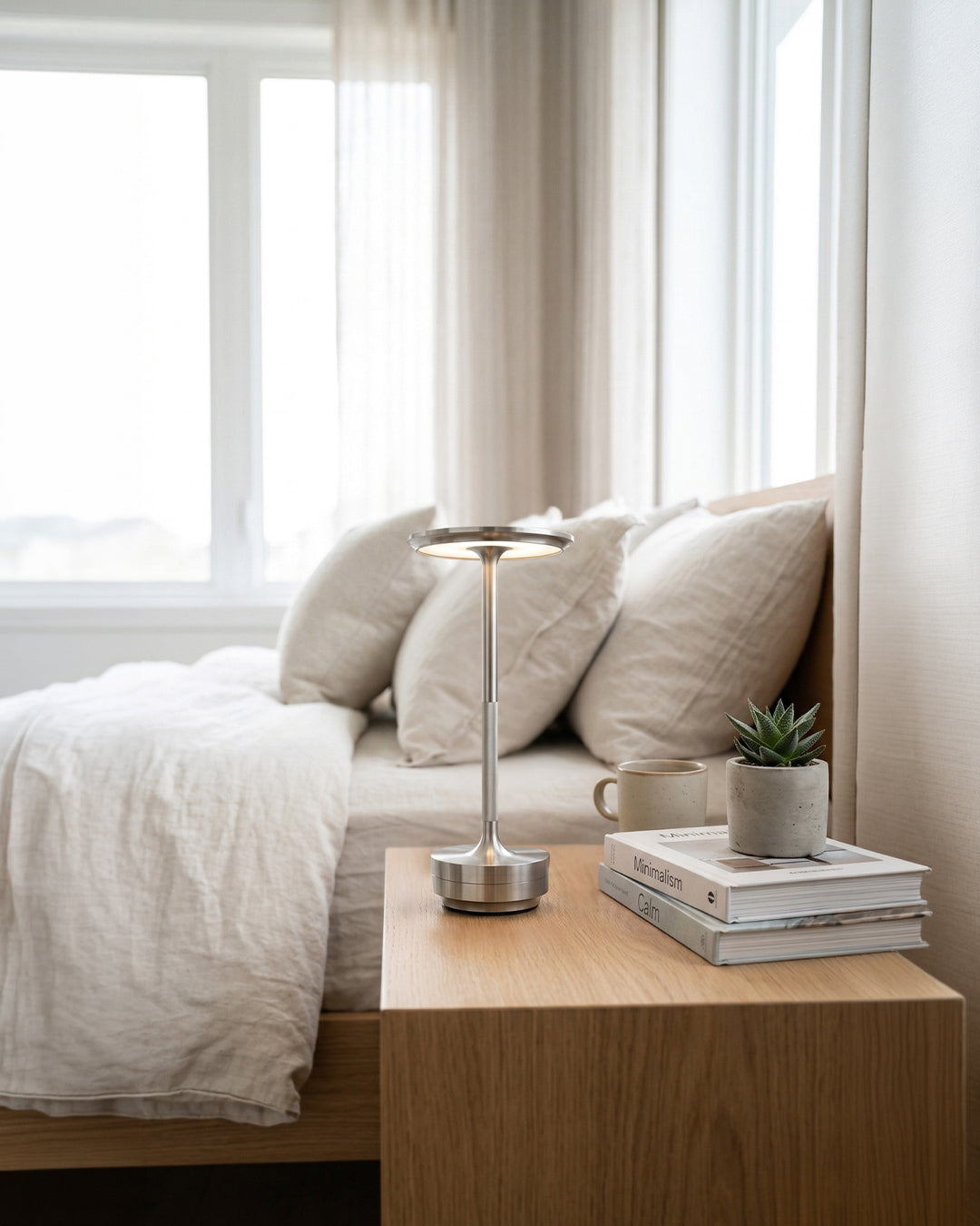 Oplaadbare LED Tafellamp met Dimfunctie Cilindervorm Metaal Draadloze Sfeerlamp | Sansoti