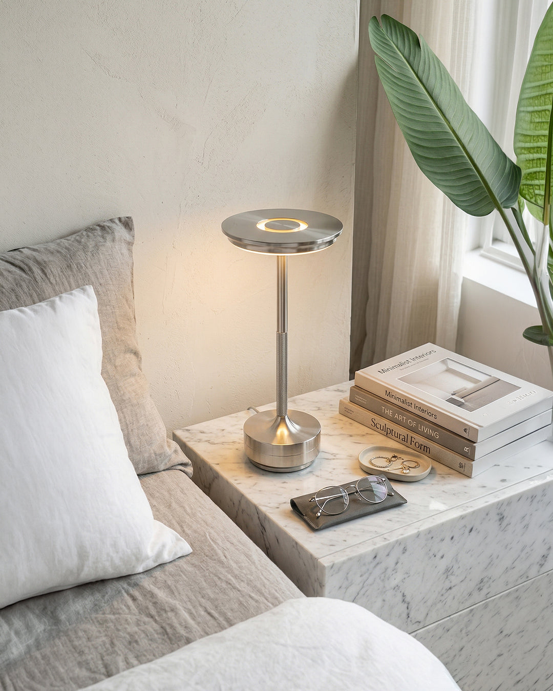 Oplaadbare LED Tafellamp met Dimfunctie Cilindervorm Metaal Draadloze Sfeerlamp | Sansoti
