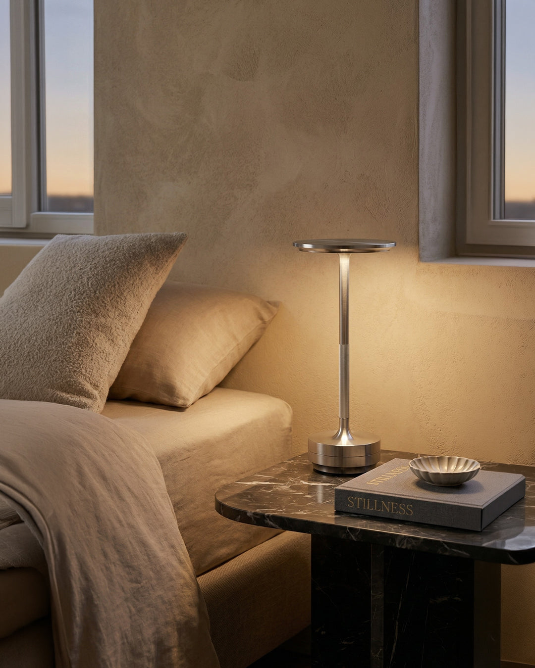 Oplaadbare LED Tafellamp met Dimfunctie Cilindervorm Metaal Draadloze Sfeerlamp | Sansoti