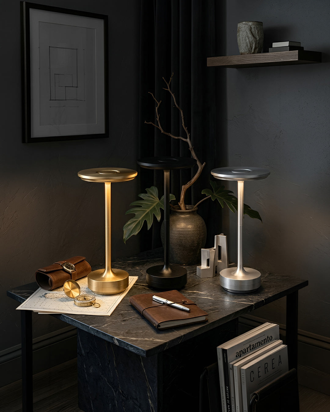 Oplaadbare LED Tafellamp met Dimfunctie Cilindervorm Metaal Draadloze Sfeerlamp | Sansoti