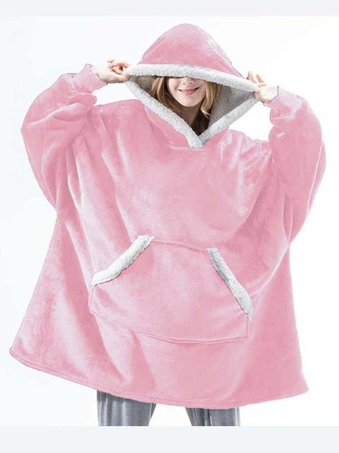 Oversized Sherpa Fleece Hoodie Luksusowe ciepło Uniwersalny rozmiar XXL Zimowy komfort Odzież domowa Koc Loungewear Miękki polar | Sansoti